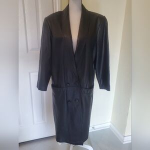 Vintage Elegant Black Women's Leather Long Coat